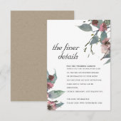 LANDELIJKE WILDE ROZE EUCALYPTUS BLOEMEN BRUILOFTS INFORMATIEKAARTJE (Voorkant / Achterkant)