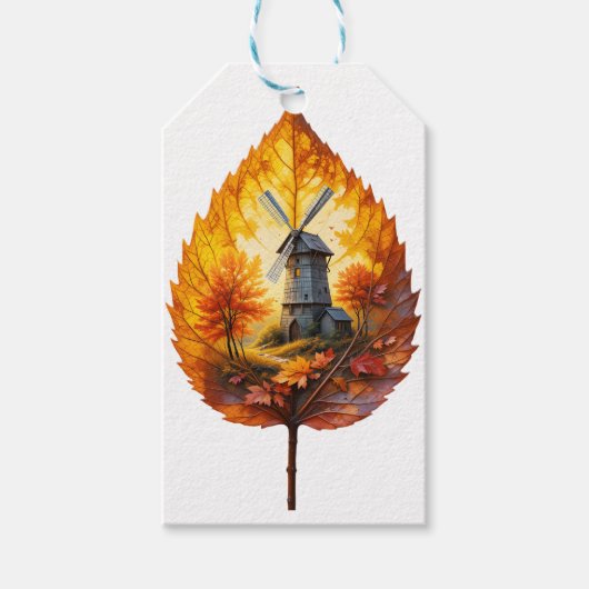Landelijke windmolen in herfstglans cadeaulabel (Voorkant)
