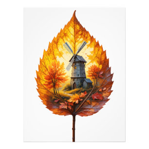 Landelijke windmolen in herfstglans foto afdruk