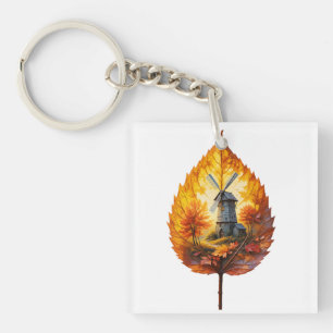 Landelijke windmolen in herfstglans sleutelhanger