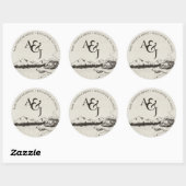 Landelijke Winter Berg Bruiloft Monogram Ronde Sticker (Vel)