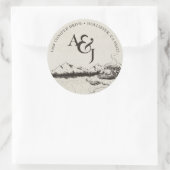 Landelijke Winter Berg Bruiloft Monogram Ronde Sticker (Tas)