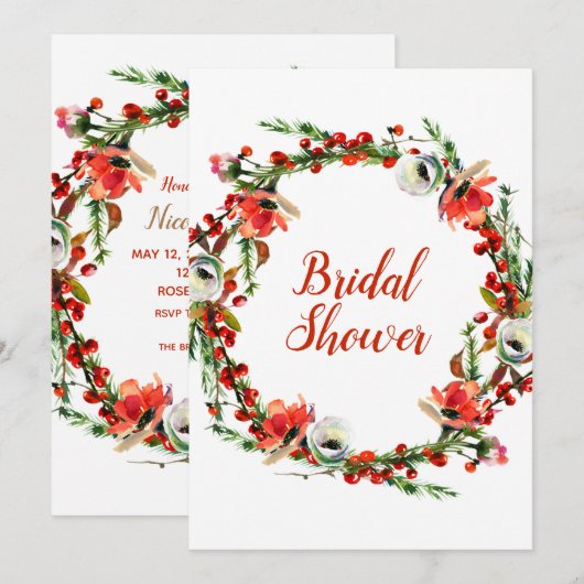 Landelijke winter bloemenkrans moderne bruids douc kaart (Voorkant / Achterkant)