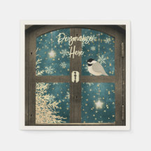 Landelijke winter blokhut venster ster sneeuwvlok 