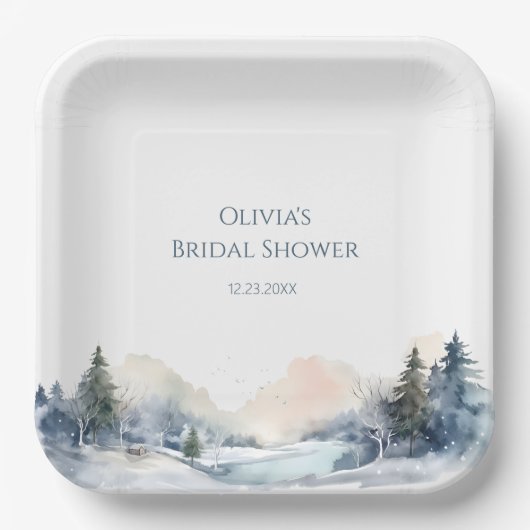 Landelijke Winter Bos Bruiloft Feest Papieren Bordje (Voorkant)