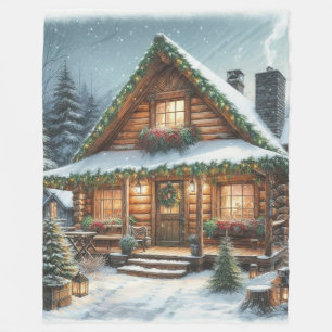 Landelijke winter-/kerst-snowy hut fleece deken