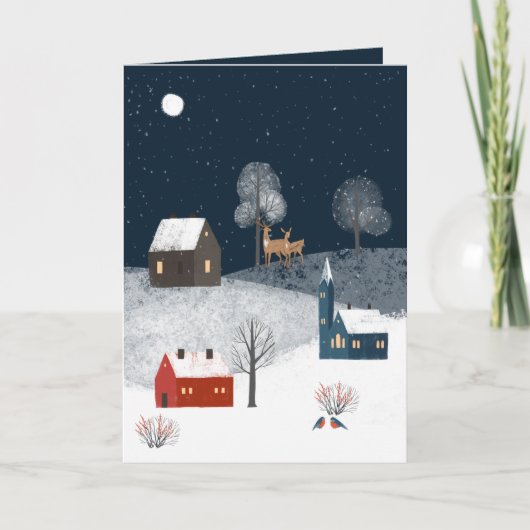 Landelijke winterwonderland met wilde dieren feestdagen kaart (Voorkant)