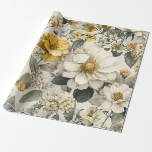 Landelijke Witte Gele Botanische Vintage Bloemen Cadeaupapier