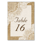Landelijke witte kant op jute tafelnummer voor het (Achterkant)