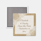 Landelijke witte kant op jute wedding Save the Dat Magneet (Voorkant / Achterkant)