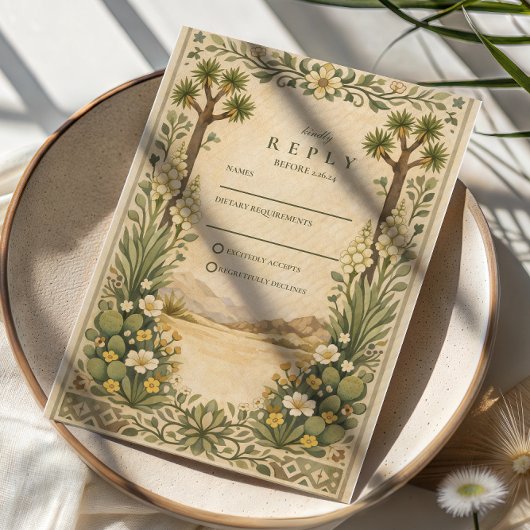 Landelijke Woestijn Botanische Bruiloft RSVP Kaartje