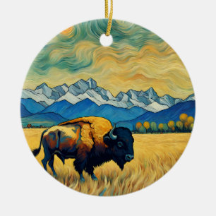 Landelijke Yellowstone Bizon Keramisch Ornament