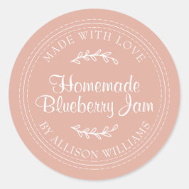 Landelijke zelfgemaakte bosbessenjam inmaken stoff ronde sticker