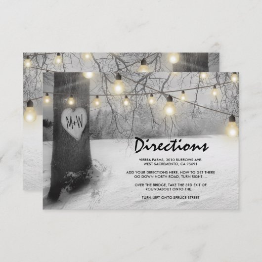 Landelijke zilveren kerstboomverlichting voor de w informatiekaartje (Voorkant / Achterkant)