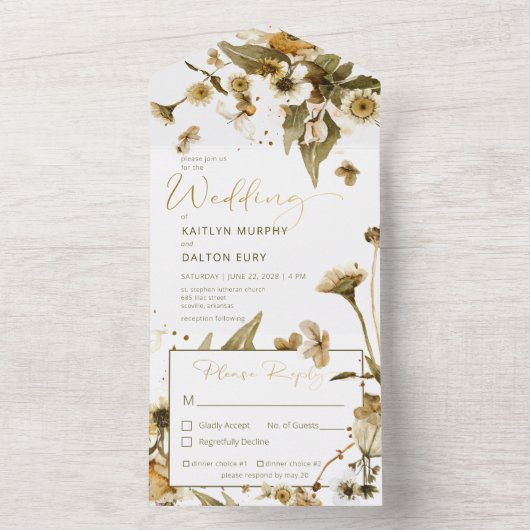 Landelijke zomerse wilde bloemen & Madeliefjes din All In One Uitnodiging (Binnen)