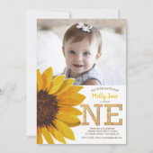 Landelijke Zonnebloem 1e Verjaardag Meisje Foto Kaart (Voorkant)