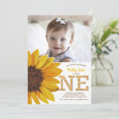 Landelijke Zonnebloem 1e Verjaardag Meisje Foto Kaart (Staand voorkant)