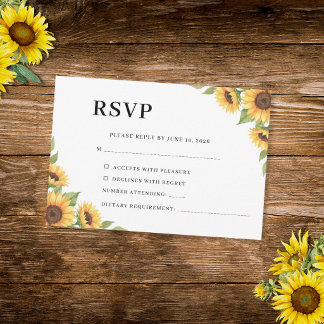 Landelijke zonnebloem aquarel bloemen landelijk RSVP kaartje