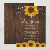 Landelijke Zonnebloem Baby Shower met Slingerlicht Kaart (Voorkant / Achterkant)