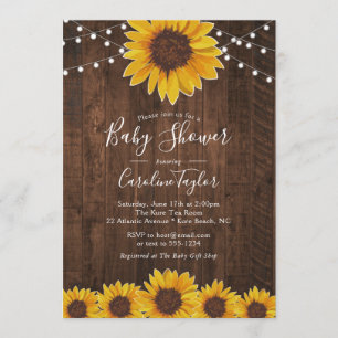 Landelijke Zonnebloem Baby Shower met Slingerlicht Kaart