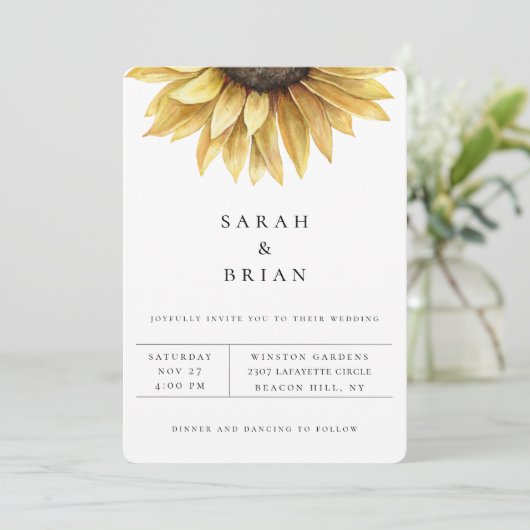 Landelijke Zonnebloem Bloemige Trouw Uitnodiging (Staand voorkant)