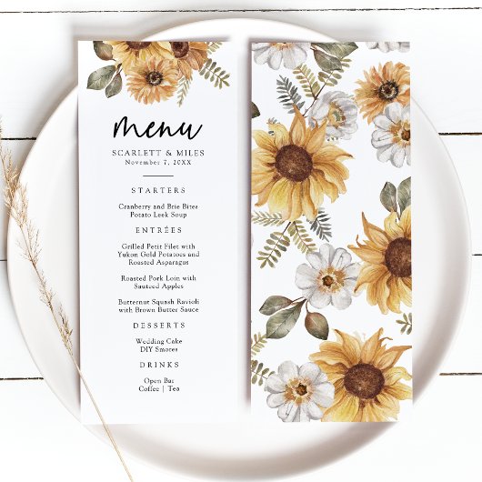 Landelijke Zonnebloem Bruiloftsmenu Menu