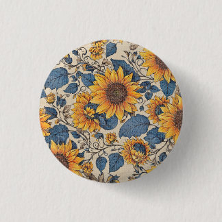 Landelijke zonnebloem cottagecore bloemknop ronde button 3,2 cm
