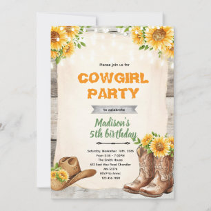 Landelijke zonnebloem cowgirl uitnodiging