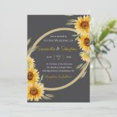 Landelijke Zonnebloem Elegante Trouw Uitnodiging (Staand voorkant)