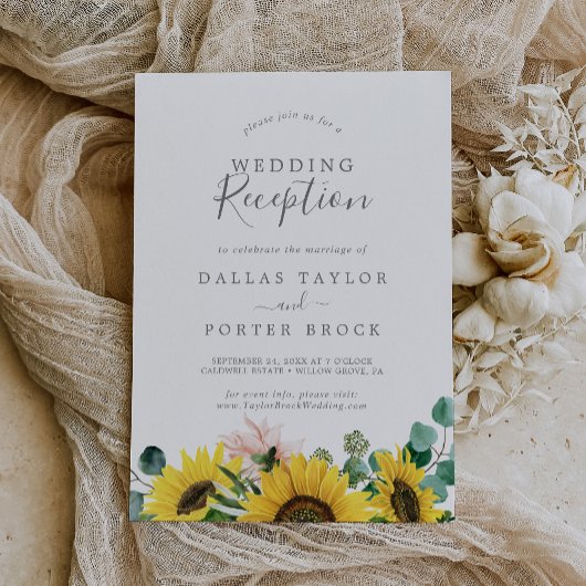 Landelijke Zonnebloem Eucalyptus Trouwreceptie Kaart