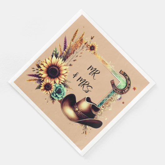Landelijke zonnebloem huwelijksfeest servetten (Hoek)