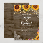 Landelijke Zonnebloem Kant Herfst Trouw Uitnodigin Kaart (Voorkant / Achterkant)