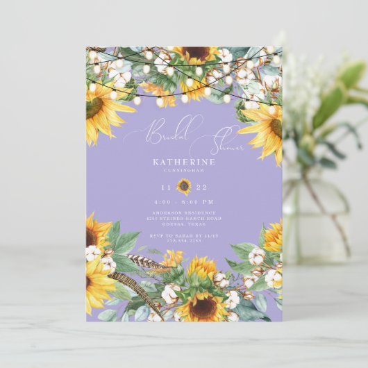 Landelijke Zonnebloem Lavendel Bruidsdouche Kaart (Staand voorkant)