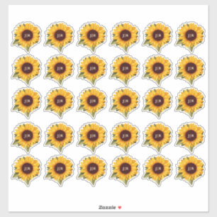 Landelijke Zonnebloem Monogrammering Envelope Zege Sticker