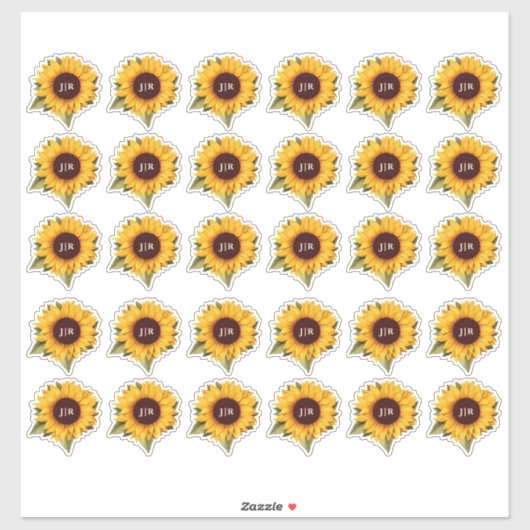Landelijke Zonnebloem Monogrammering Envelope Zege Sticker (Vel)
