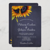 Landelijke zonnebloem navy goud bruiloft kaart (Voorkant / Achterkant)