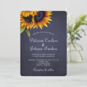 Landelijke zonnebloem navy goud bruiloft kaart (Staand voorkant)