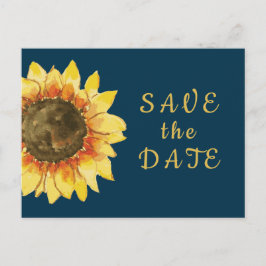 Landelijke zonnebloem. Navyblauw trouw Save the Da Uitnodiging Briefkaart