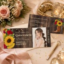 Landelijke zonnebloem rode rozen laars Quinceañera