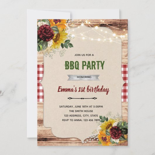 Landelijke zonnebloem roos bbq thema kaart (Voorkant)
