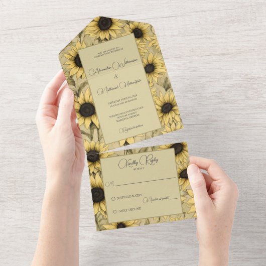 Landelijke zonnebloemen all in one uitnodiging (Afscheurbaar)
