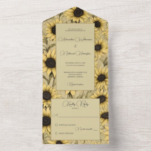 Landelijke zonnebloemen all in one uitnodiging (Binnen)