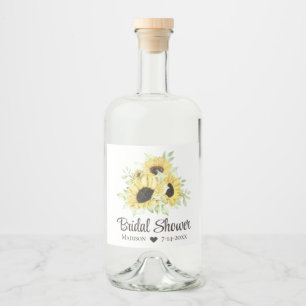 Landelijke zonnebloemen Aquarel Bloem Bruidsdouche Likeurfles Etiket