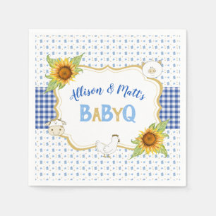 Landelijke zonnebloemen Blauwe Gingham Baby Q Barb Servet