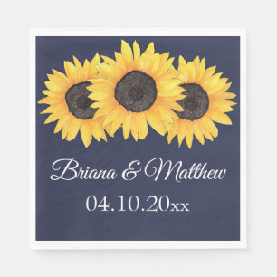 Landelijke zonnebloemen blauwe lunchnapkin servet