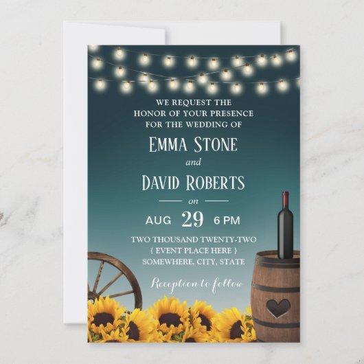 Landelijke zonnebloemen Blauwgroen Ombre Rustic We Kaart (Voorkant)