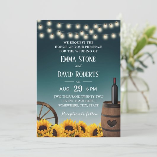 Landelijke zonnebloemen Blauwgroen Ombre Rustic We Kaart (Staand voorkant)