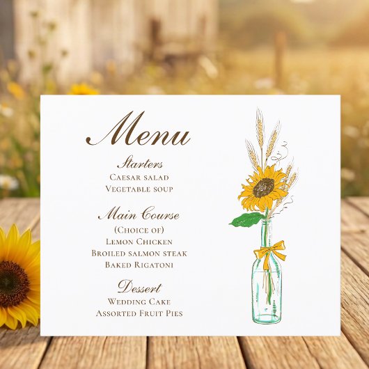 Landelijke Zonnebloemen Boho Rustieke Trouwmenu