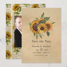 Landelijke Zonnebloemen Bruiloft in Vintage Stijl Save The Date