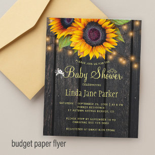 Landelijke zonnebloemen BUDGET baby shower uitnodi Flyer